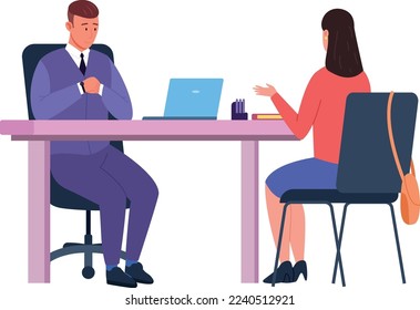 Hr interview with job seeker. Professional recruitment meeting isolated on white background