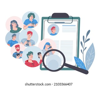 HR and Job recruitment concept, career management, cartoon flat vector illustration isolated on white background. Selection of a candidate and recruitment of employees, resume and employment.