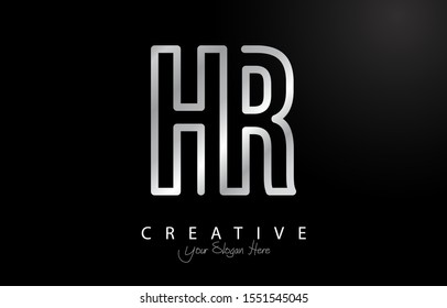 HR Letter Design Logo Concept with silver Colors. Letter HR Logotype Shiny Vector Illustration