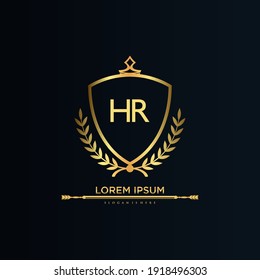 HR Letter Initial with Royal Template.elegant with crown logo vector, Creative Lettering Logo Vector Illustration.