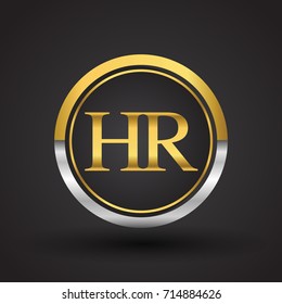HR Letter logo in a circle, gold and silver colored. Vector design template elements for your business or company identity.