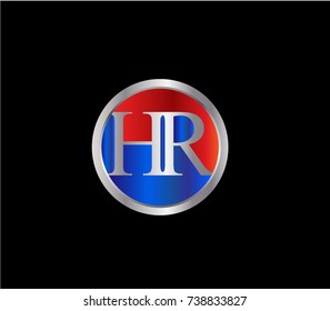 HR Letter logo Design in a circle. Blue and silver colored