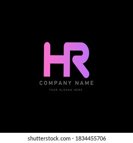 Diseño del logotipo de la carta HR. Icono Creativo Logo Moderno Único de Letras Vectoras. Fondo negro. color rosa. Logo de la letra H R