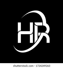 Diseño del logotipo de la letra HR sobre fondo negro.
