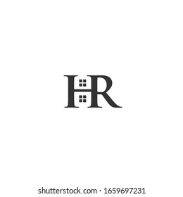 Logotipo de letra HR con símbolo de ventana. logotipos para empresas inmobiliarias