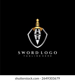 HR carta monograma de luxo para escudo e espada estilo imagem