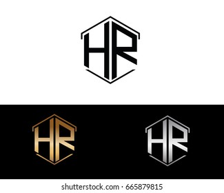 HR letters linked with hexagon shape logo
