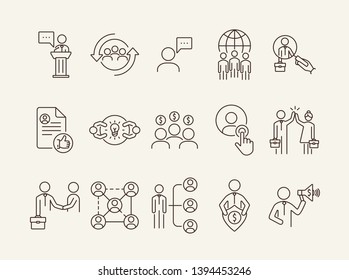 HR line icon set. CV, handshake, salary. Human resource concept. Can be used for topics like career, job, recruitment, interview
