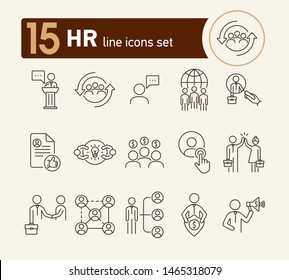 HR line icon set. CV, handshake, salary. Human resource concept. Can be used for topics like career, job, recruitment, interview