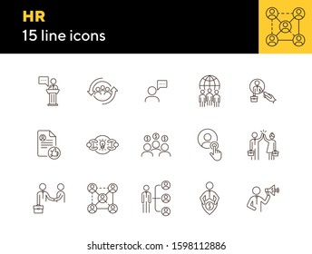 HR line icon set. CV, handshake, salary. Human resource concept. Can be used for topics like career, job, recruitment, interview