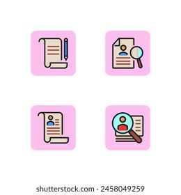 HR line icon set. Graduate diploma, searching for personnel, social network, signing application for job. Human resources concept. Can be used for topics like job, business. Vector illustration