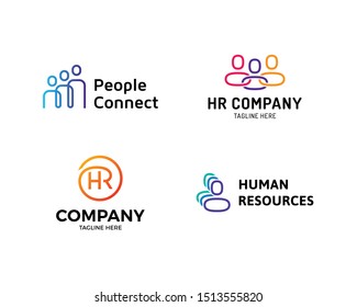 HR logo design template set. Vector human resources logotype collection with people icons. Line creative team work illustration background. Creative employee concept idea