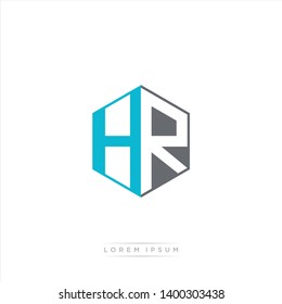 HR Logo Initial Monogram Negative Space Design Template With Light blue and Grey color