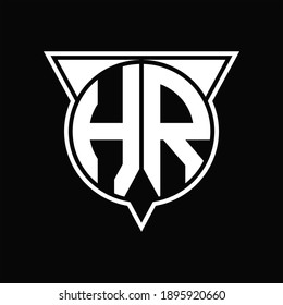 Monograma del logotipo HR con forma de círculo y medio triángulo redondeado sobre fondo negro