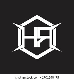 HR Logo monogram with hexagon and four taper shape design template