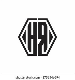 HR Logo monogram with hexagon line rounded design template on white background
