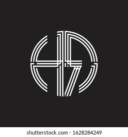 HR Logo monogram triple ribbon style line design template isolated on black background