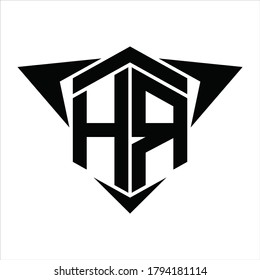 Monograma del logotipo HR con flecha de alas alrededor de la plantilla de diseño sobre fondo blanco