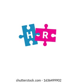 HR logo with puzzles, human resources vector color icon