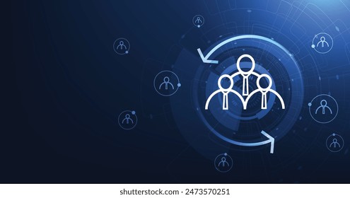 HR management concept. HR management selection, Human resource changes, personnel update, recruitment employment, Human resource management technology on a blue background.
