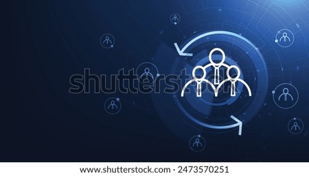 HR management concept. HR management selection, Human resource changes, personnel update, recruitment employment, Human resource management technology on a blue background.
