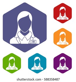 HR management icons set rhombus in different colors isolated on white background