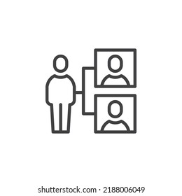 Icono de línea de administración de recursos humanos. signo de estilo lineal para concepto móvil y diseño web. Icono vectorial del esquema de gestión de recursos humanos. Símbolo, ilustración del logotipo. Gráficos vectoriales