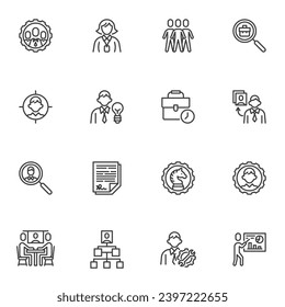 HR Management line icons set, outline vector symbol collection, linear style pictogram pack. Signs, logo illustration. Set includes icons as human resource, business strategy, management, recruitment