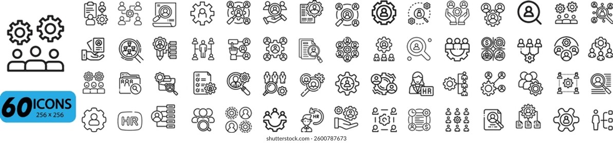 HR and Management Mega Icon Set: 60 Outline Vector Illustrations