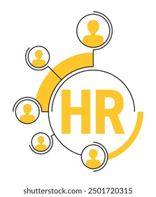 Concepto de estrategia de gestión de recursos humanos - Recursos humanos, emblema circular - grupo de personas conectadas. Color amarillo y líneas finas, estilo geométrico se puede utilizar para el logotipo