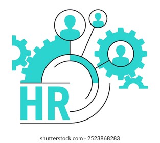 HR management strategy concept - Human resources, circular emblem - connected people group. Blue color and thin lines, geometric style can be user for logo