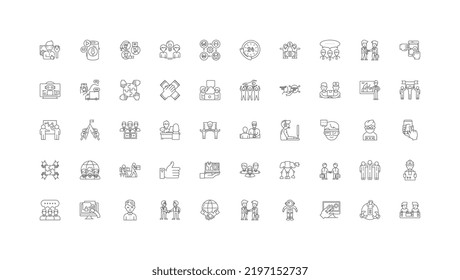 Hr manager concept illustration, linear icons, line signs set, vector collection