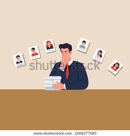 The HR manager is confused about selecting the Best Job Candidate, selection 2D flat art vector illustration, discovering new talent, or applicants' concepts