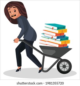 Hr manager is dragging files cart. Vector graphic illustration. Individually on white background.