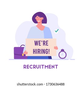 HR manager finding new employees with sign. Headhunting agency. Concept of recruitment service, employees hiring, search for job candidates. Vector illustration for web and mobile app