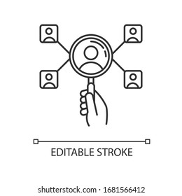 HR manager, freelance headhunter pixel perfect linear icon. Staff recruitment service. Thin line customizable illustration. Contour symbol. Vector isolated outline drawing. Editable stroke