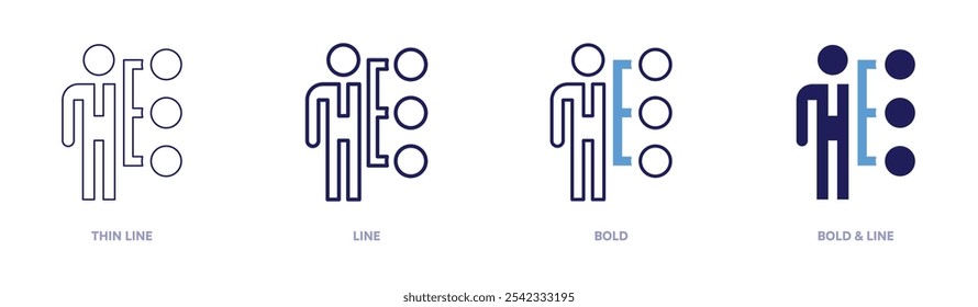 Icono de administrador de recursos humanos en 4 estilos diferentes. Línea delgada, línea, negrita y línea negrita. Estilo duotono. Trazo editable.