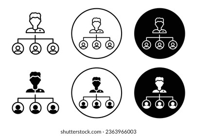 Icono de administrador de Hr. Departamento de Recursos Humanos de la empresa para contratar el conjunto de símbolos de empleados. Su personal trabaja con el vector de grupo de compañeros. Logo de la línea del diagrama de selección del equipo de gestión.