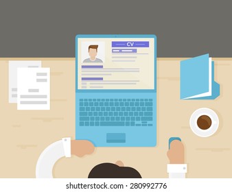 HR manager is reading new CV in the office