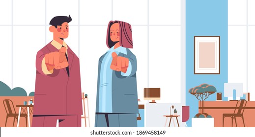 hr managers choosing lucky applicant pointing fingers at camera vacancy open recruitment human resources concept office interior horizontal portrait vector illustration