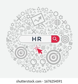 HR mean (human resources) Word written in search bar ,Vector illustration.