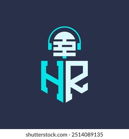 Design de logotipo de microfone de RH para áudio, música e Podcast Branding - Letra HR Logo Ilustração de vetor profissional para indústrias criativas