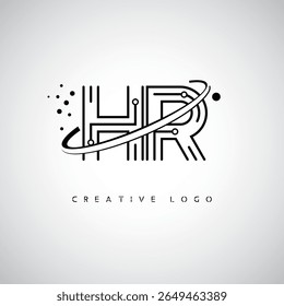 HR Orbit Monogram Logo - Futuristic Minimal Letter mark with Circular Line Art, Tech-Inspired Dots and Space Motion Concept for Modern Branding Identity (Logotipo de Monograma de Órbita HR - Marca de Letra Mínima Futurista com Linha de Arte Circular, Pontos Inspirados na Tecnologia e Conceito de Movimento Espacial para Identidade de Marca Moderna)