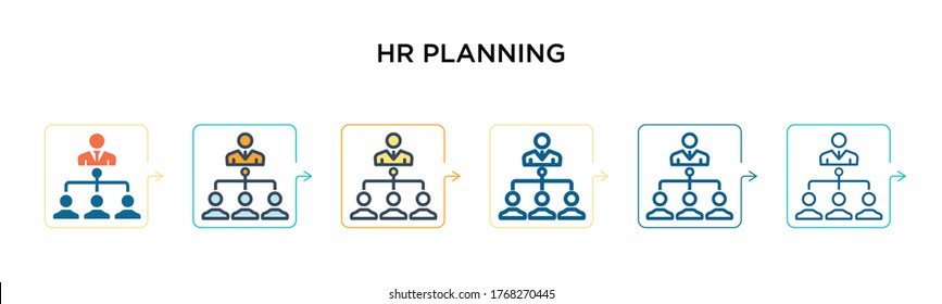 Hr planning vector icon in 6 different modern styles. Black, two colored hr planning icons designed in filled, outline, line and stroke style. Vector illustration can be used for web, mobile, ui