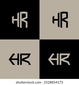 HR polígono, círculo, hexágono, plano y simple logo de la letra establecido en una mesa de trabajo. Logotipo minimalista y clásico de HR.
