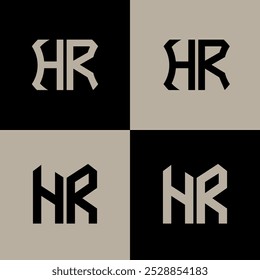 HR polígono, círculo, hexágono, plano y simple logo de la letra establecido en una mesa de trabajo. Logotipo minimalista y clásico de HR.
