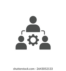 HR Process Automation and Workforce Management Represented by Three Human Figures with Gear Icon