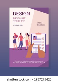 HR professional choosing job candidate. Hands holding personal file, checklist, employee profile. Flat vector illustration. Hiring, recruiting concept for banner, website design or landing web page