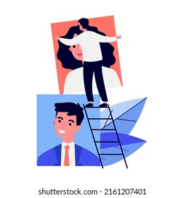 HR professionals changing employees pictures. Recruiters analyzing job candidates. Vector illustration for recruiting agency concept