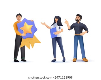 HR recognition 3D concept. Profile review, award winning. The best specialist in the opinion of the team and the authorities. Rewarding an employee for good results. Cartoon 3D vector illustration